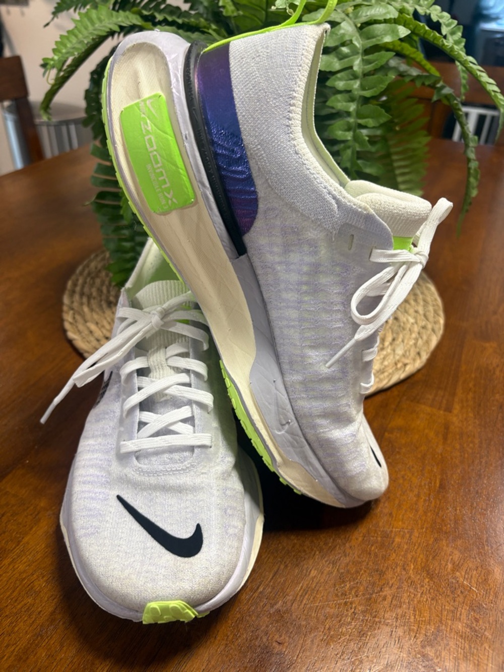 Nike White Running Shoes with Black Swoosh and Neon Green Accents - Picture 3 of 7